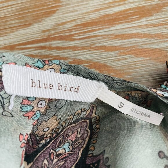 Blue Bird Women's See Through Floral Green Brown Top Size Small S Batwing Sleeve - Picture 8 of 8